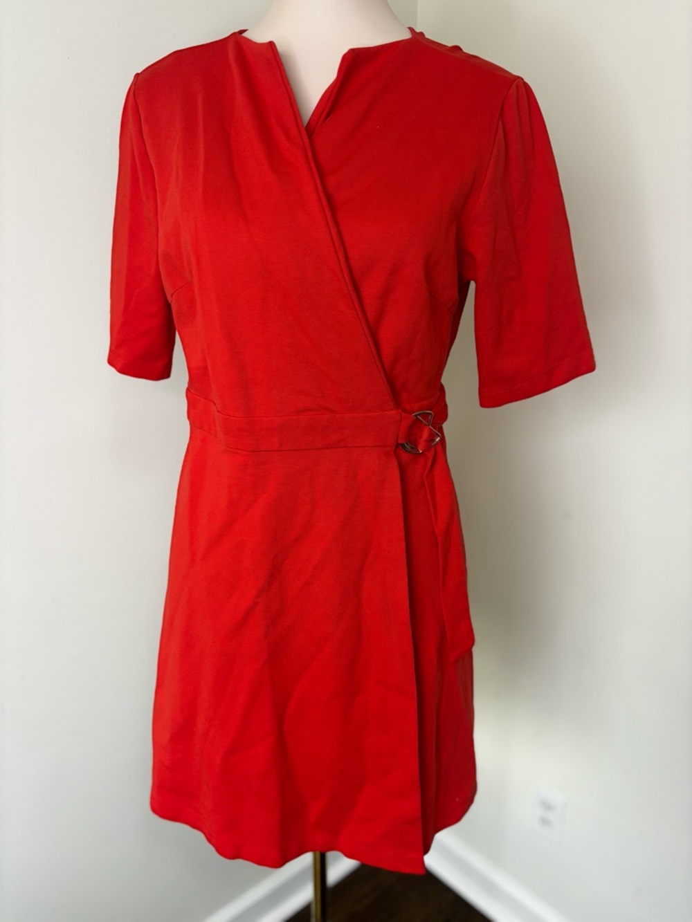 Red Wrap-Style Short Sleeve Dress Sz 10